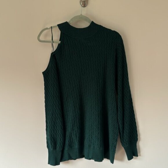 Addition Elle Women Forest Green Knit One Bare Shoulder Sweater Plus Size 1X - Picture 7 of 11